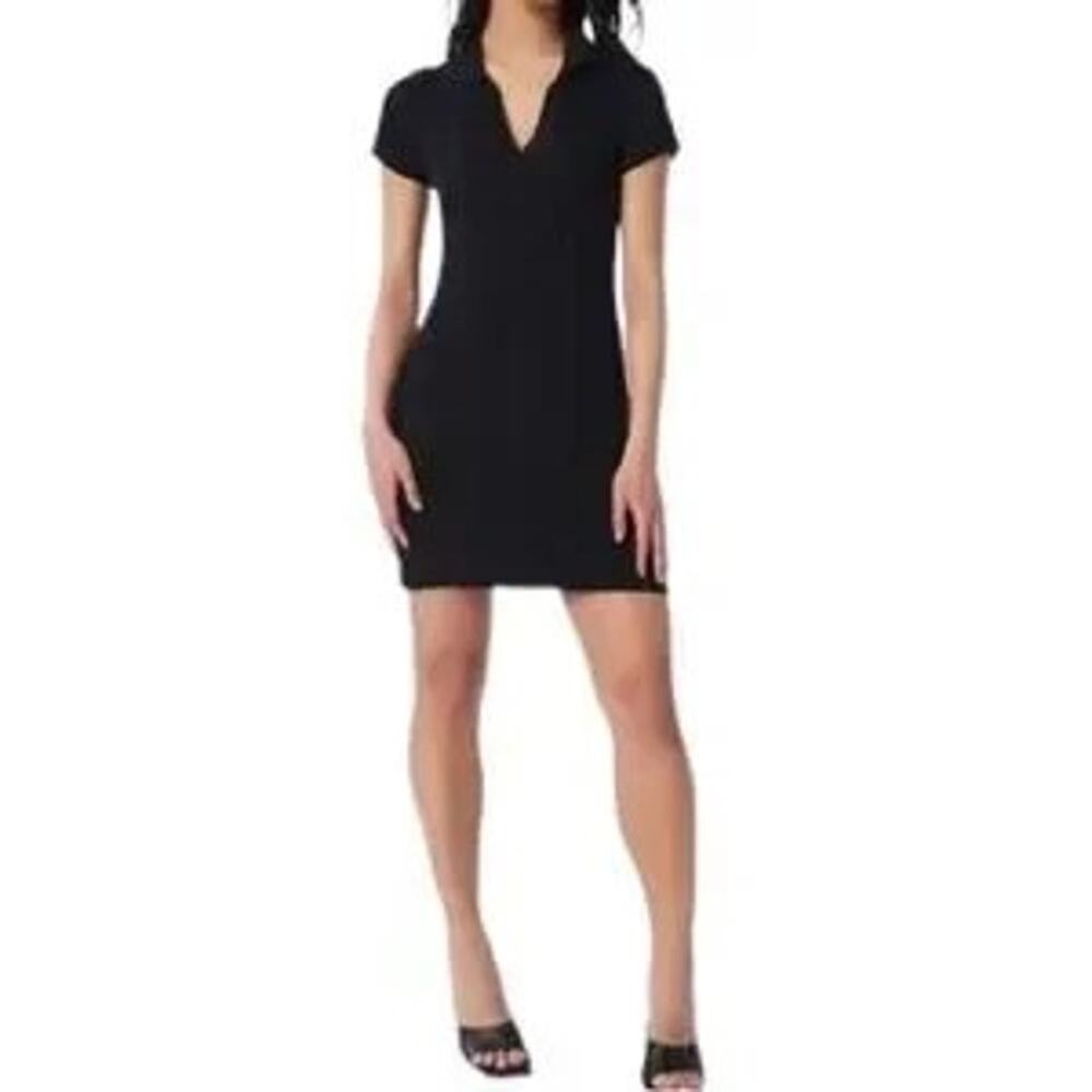 Lita‎ by Ciara NWT Rib Cotton Blend Polo Minidress in Black Size Large MSRP $198